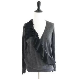 Ann Taylor Loft | Plunging Neckline Wool Sweater Women Large Ruffle Long Sleeves